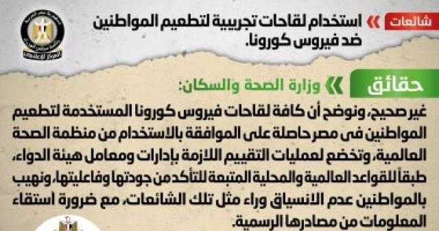 وزارة الصحة: بدء تطعيم المواطنين باللقاح المصرى أغسطس الجارى